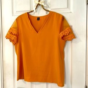 Shein blouse, yellow with lace sleeves, size medium